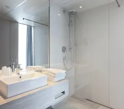 Salle de bain avec douche dans la chambre Standard à Liège