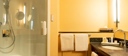 Das Badezimmer eines Standardzimmers mit Balkon