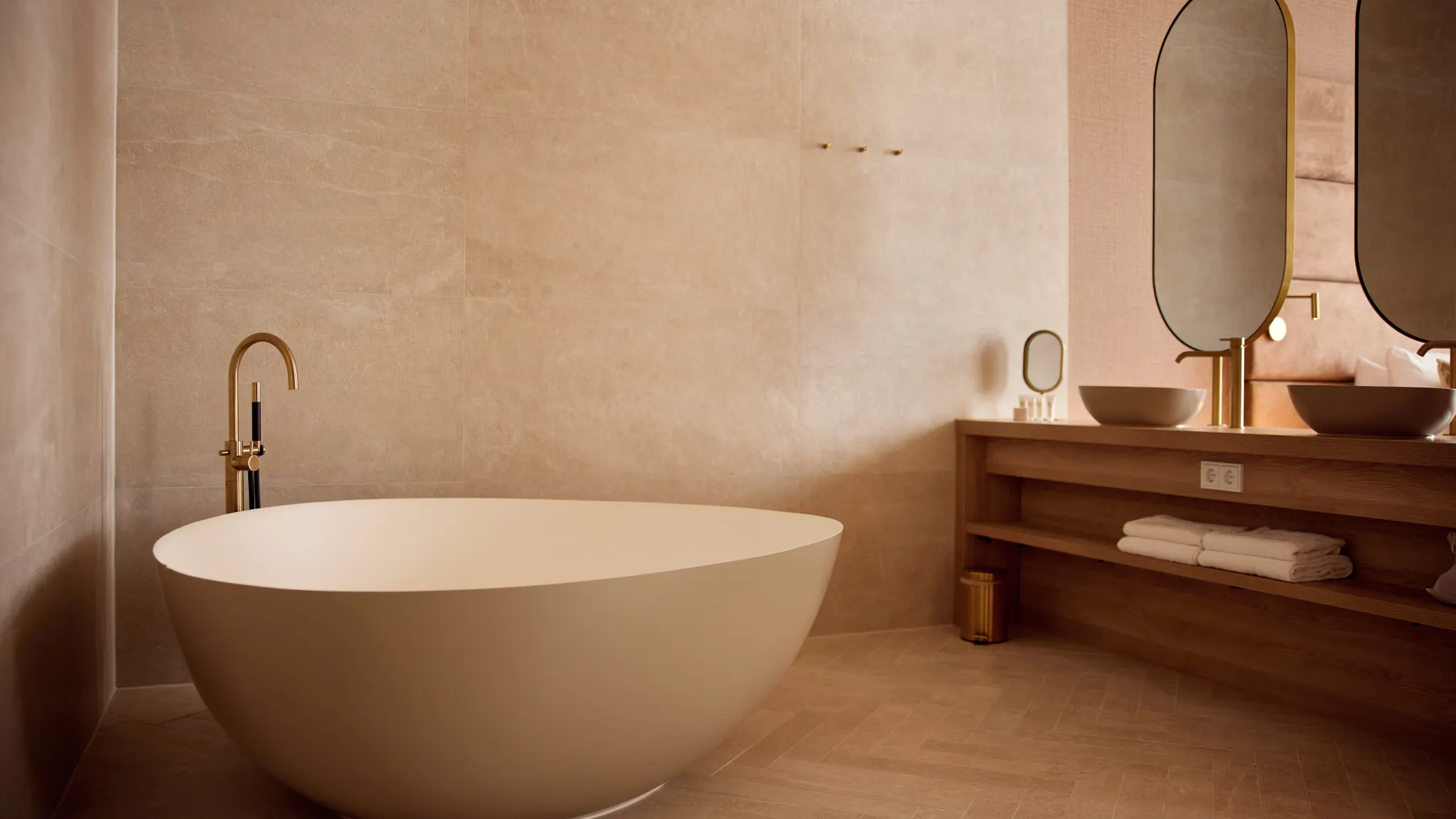 Salle de bains bien-être élégante avec grande baignoire et double lavabo au Van der Valk Hotel Gorinchem-A15