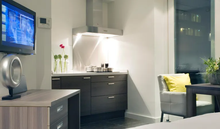 studio with kitchenette