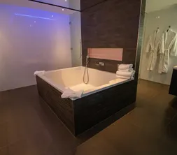 Bathroom with bath and shower