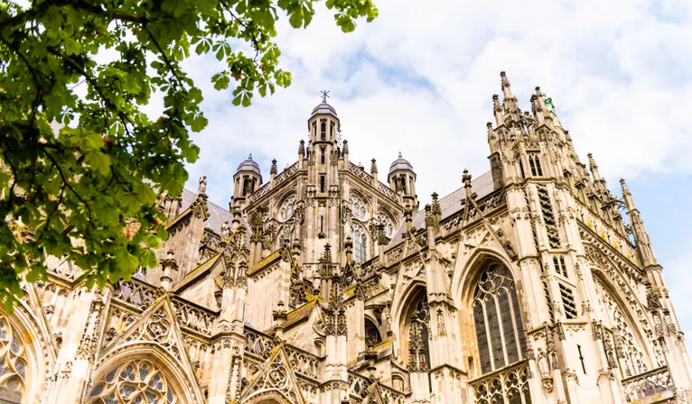 Beeindruckende Außenansicht der historischen St.-Johannes-Kathedrale in 's-Hertogenbosch, einem bekannten Wahrzeichen der Region.